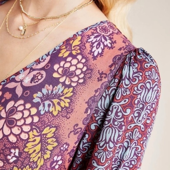 ANTHROPOLOGIE Maeve Purple Boho Mariela Mixed Pattern Flowy Tunic Top - Picture 3 of 9